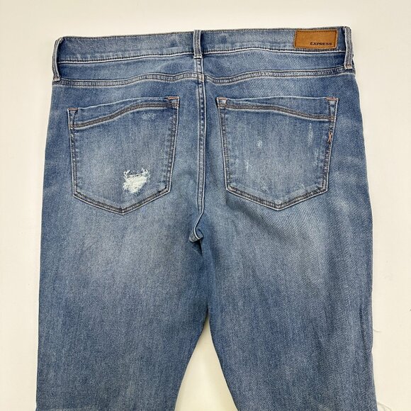 Express Cropped Skinny Mid Rise Distressed Women's size 12 Blue Denim jeans - Picture 4 of 4